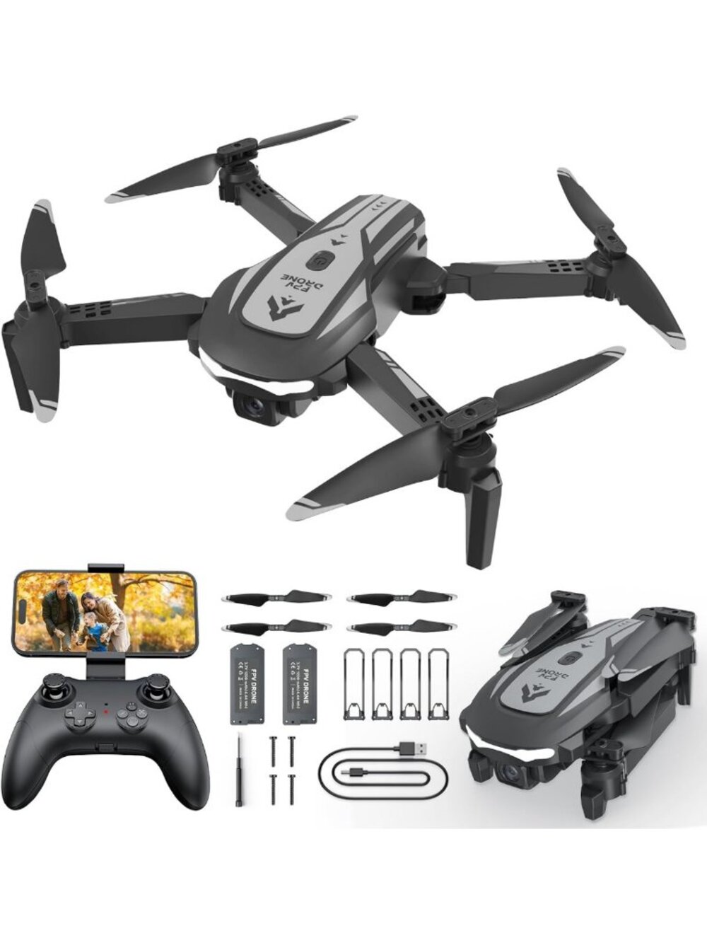 Mini Foldable Drone with 1080P Camera, Remote Control Quadcopter, Kids & Adults
